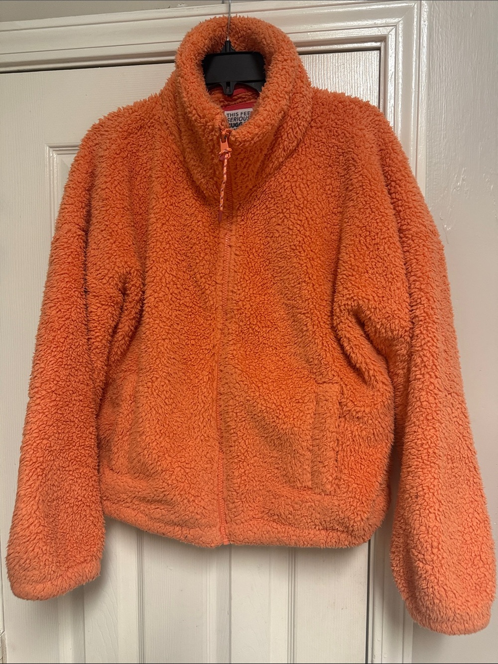 American Eagle. This Feels Seriously HUGGABLE Cozy Orange Sherpa Zip-Up Jacket - Picture 3 of 14